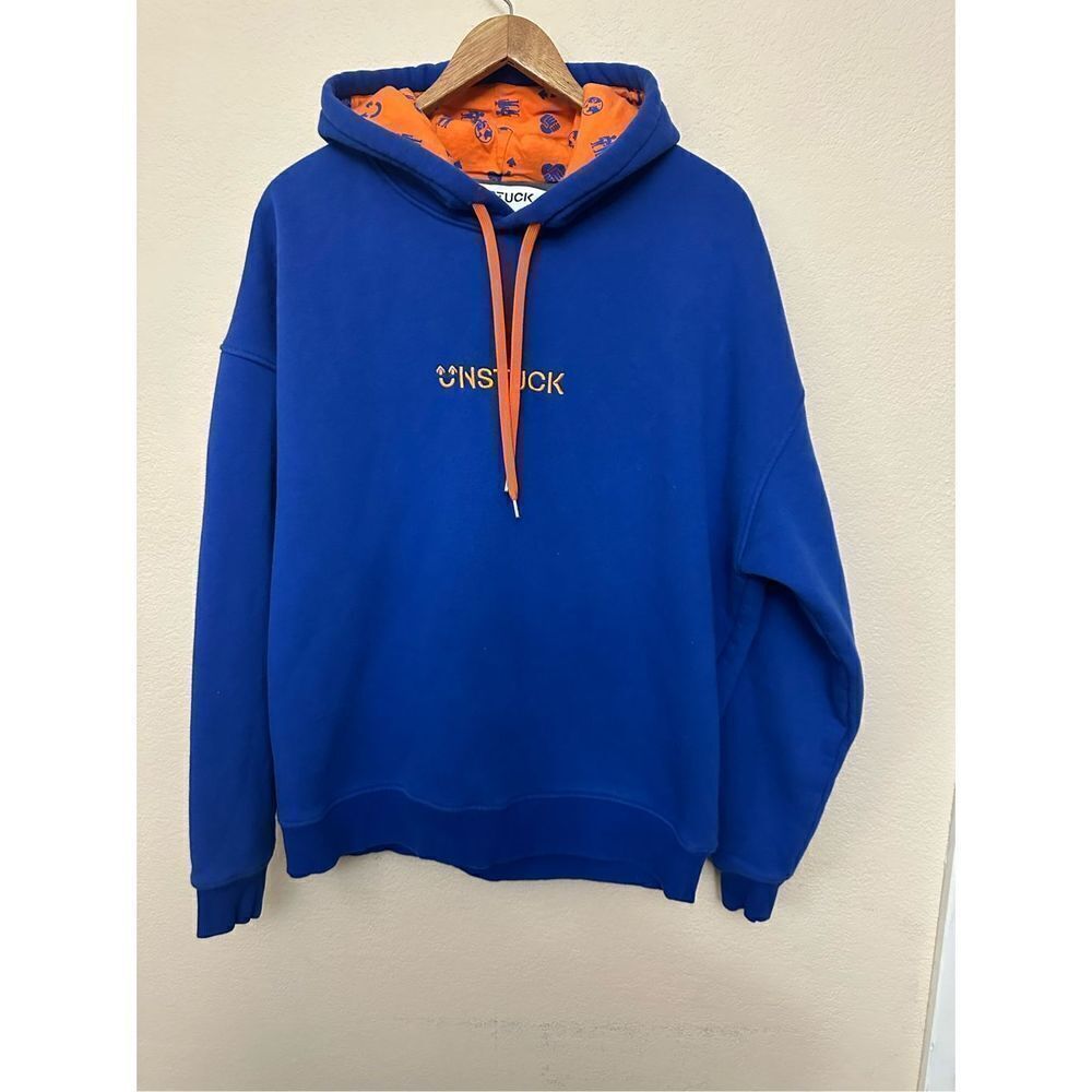 Unstuck Men's Long Sleeve Pullover Drawstring Hoodie Blue Sweatshirt Size L